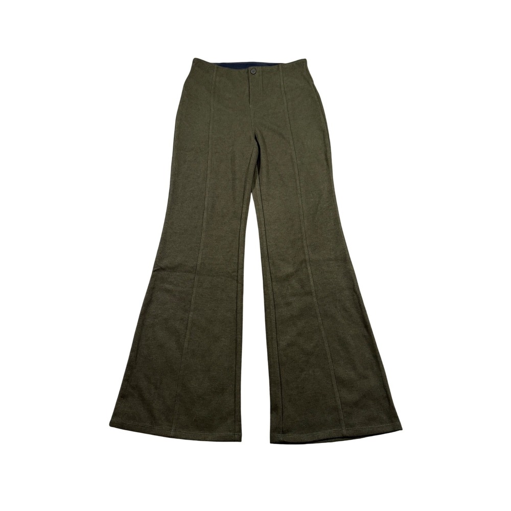 Halara Wide Leg Flare Knit Pants Olive Green High Waist Ribbed Loungewear Boho M